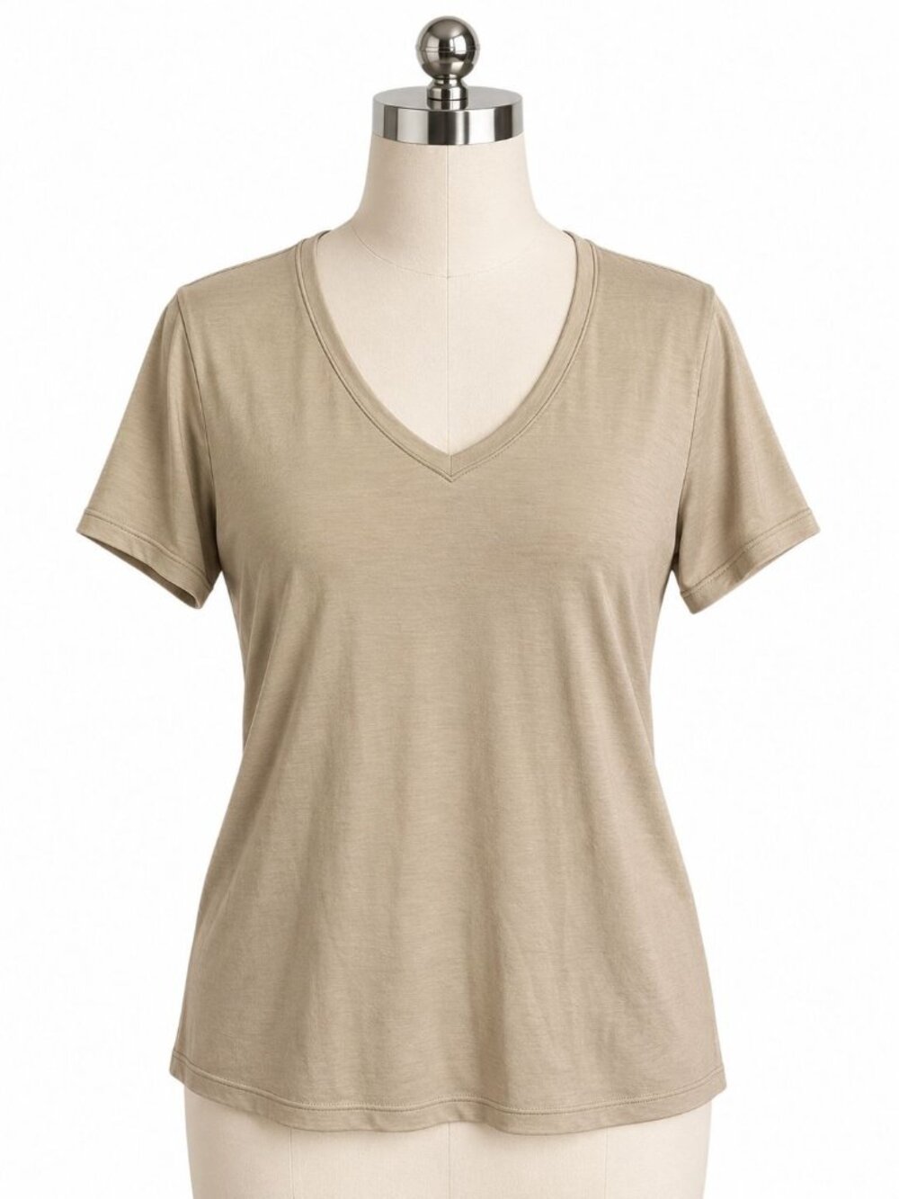 WoolX Junie Merino Wool Blend V Neck T Shirt Large Light Brown Short Sleeve Tee